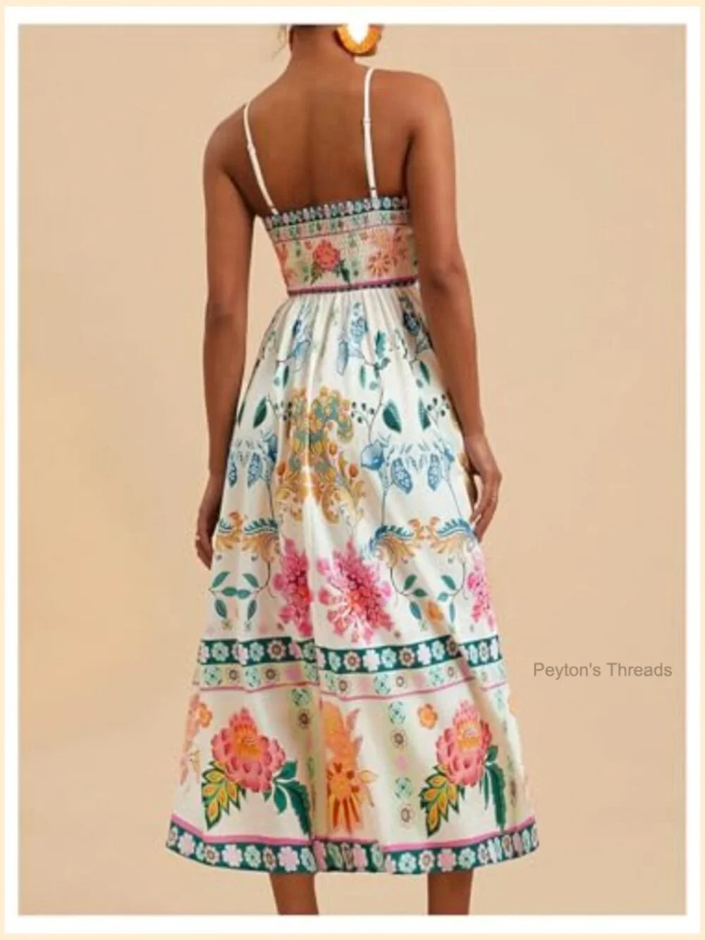 Bohemian Spaghetti Strap Smocked Maxi Dress Flowy Summer Sundress - Picture 4 of 6